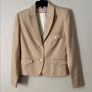 Like New! Bernard Zins Striped Tan with Light Blue Sequins Blazer Jacket Size 6